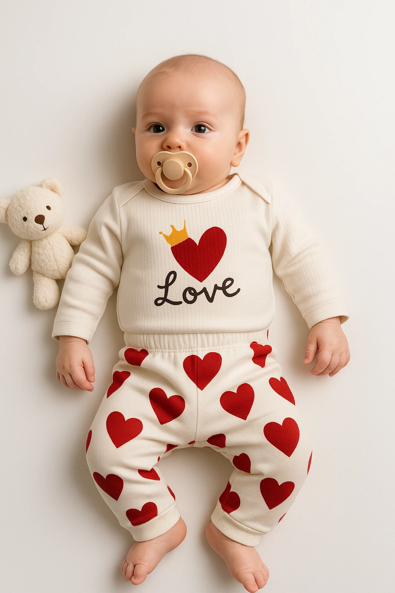 Nayinom Love Kalp Baskılı Raporlu Kumaş 2’li Bebek Takım