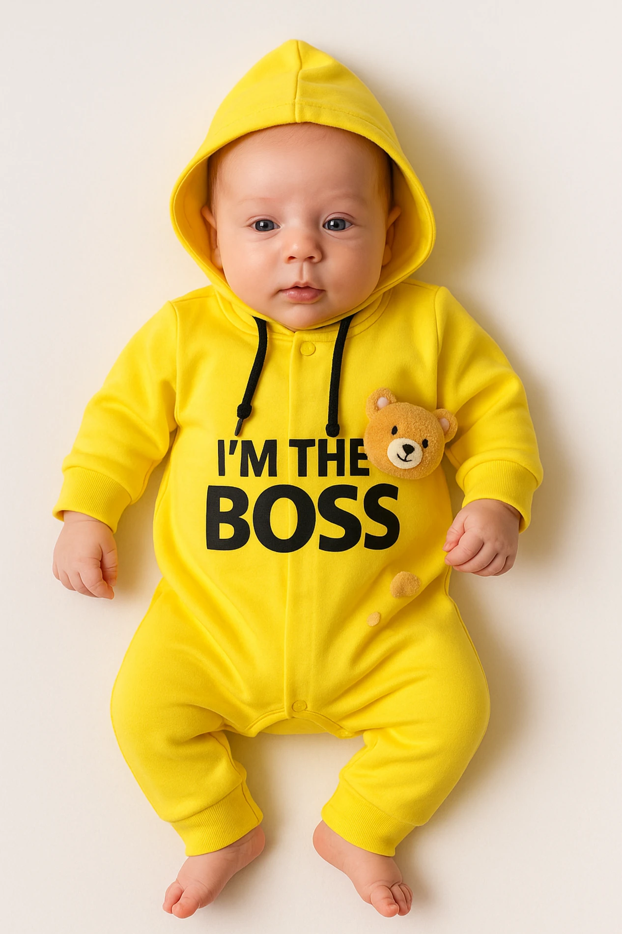 Babyrico I’m The Boss Baskılı Kapüşonlu Bebek Tulum