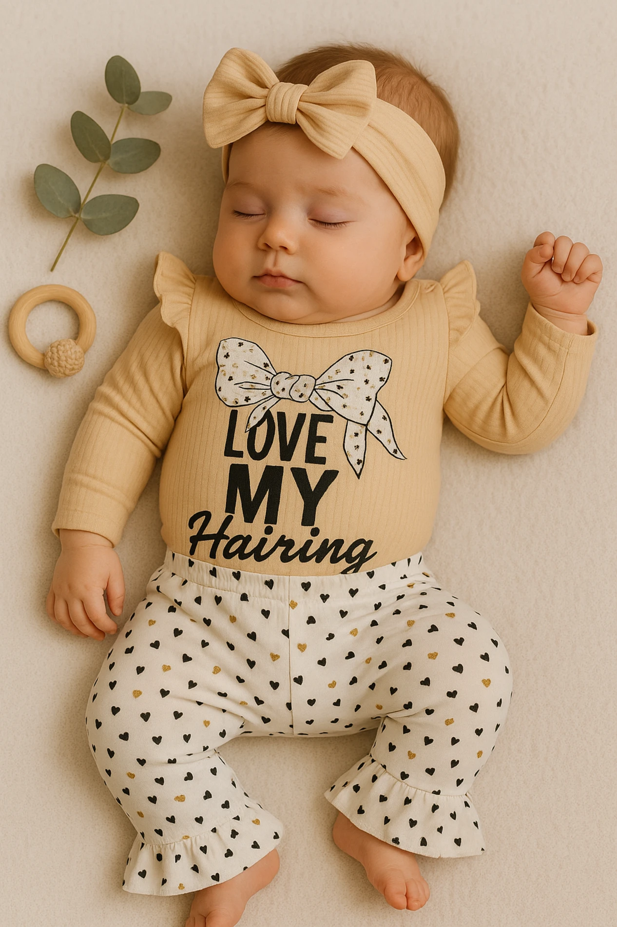 Coşay Love My Hairring Baskılı Bandanalı Raporlu Kumaş 3’lü Bebek Takım