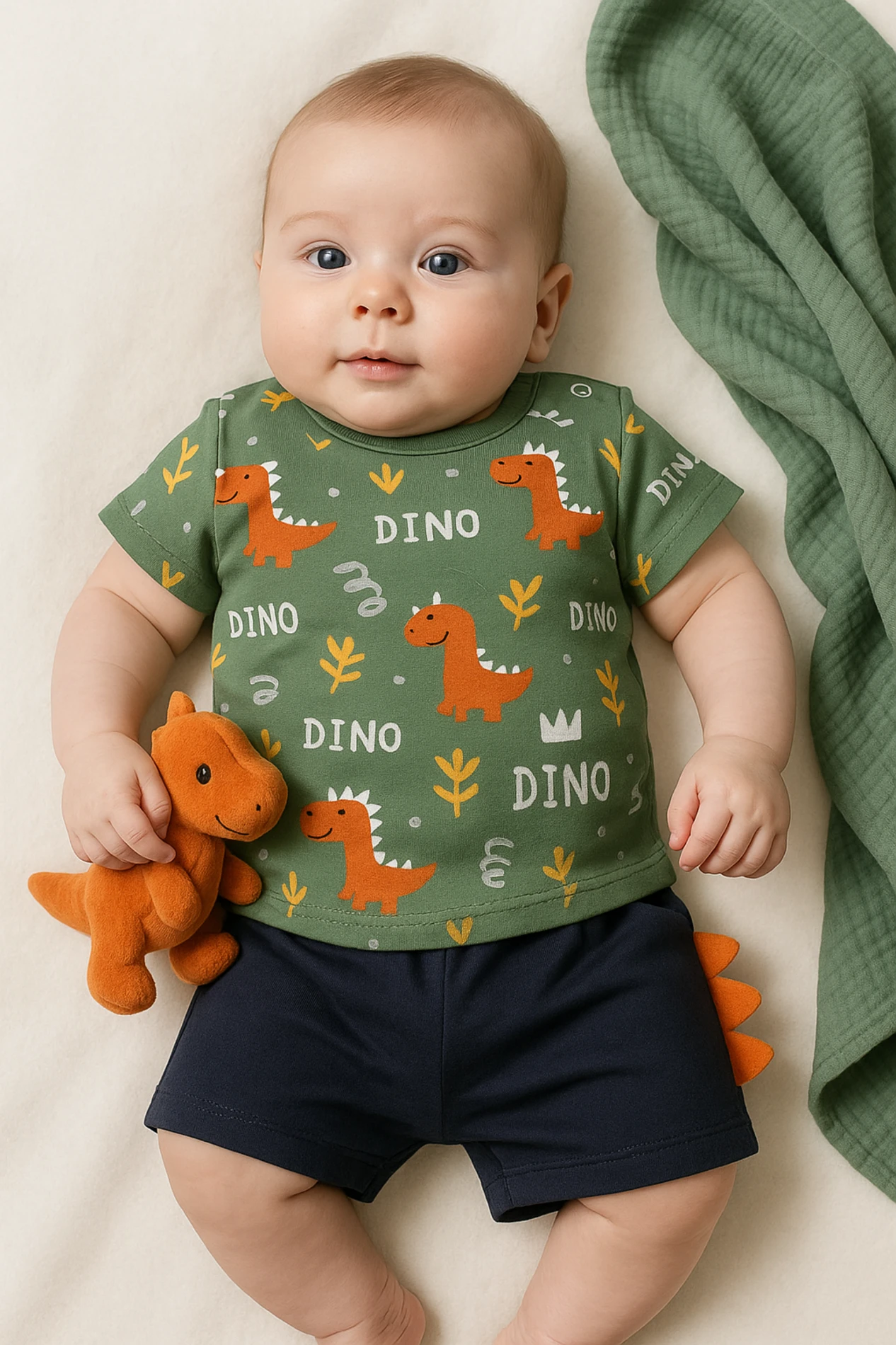 Kiddimax Yazlık Dinozorlar Baskılı Şortlu 2’li Bebek Takım