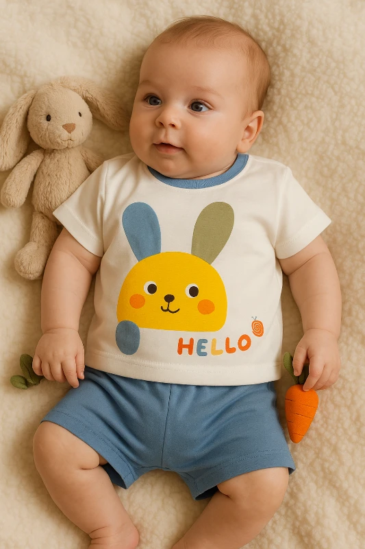Chocukcha Yazlık Hello Baskılı 2’li Bebek Takım
