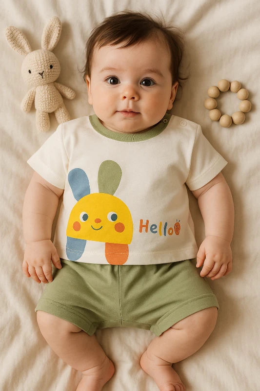Chocukcha Yazlık Hello Baskılı 2’li Bebek Takım