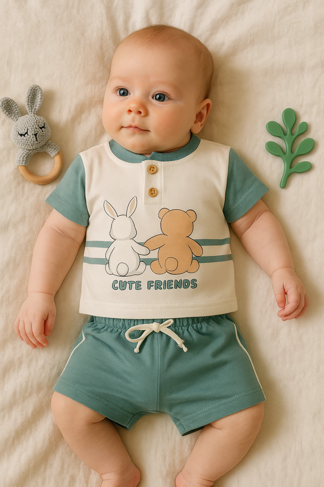 Yazlık Cute Friends Baskılı 2’li Bebek Takım