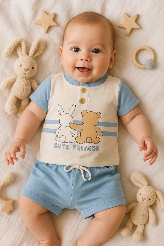 Dolaş Yazlık Cute Friends Baskılı 2’li Bebek Takım