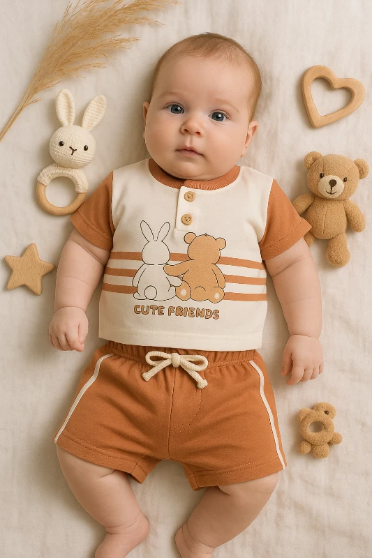 Dolaş Yazlık Cute Friends Baskılı 2’li Bebek Takım