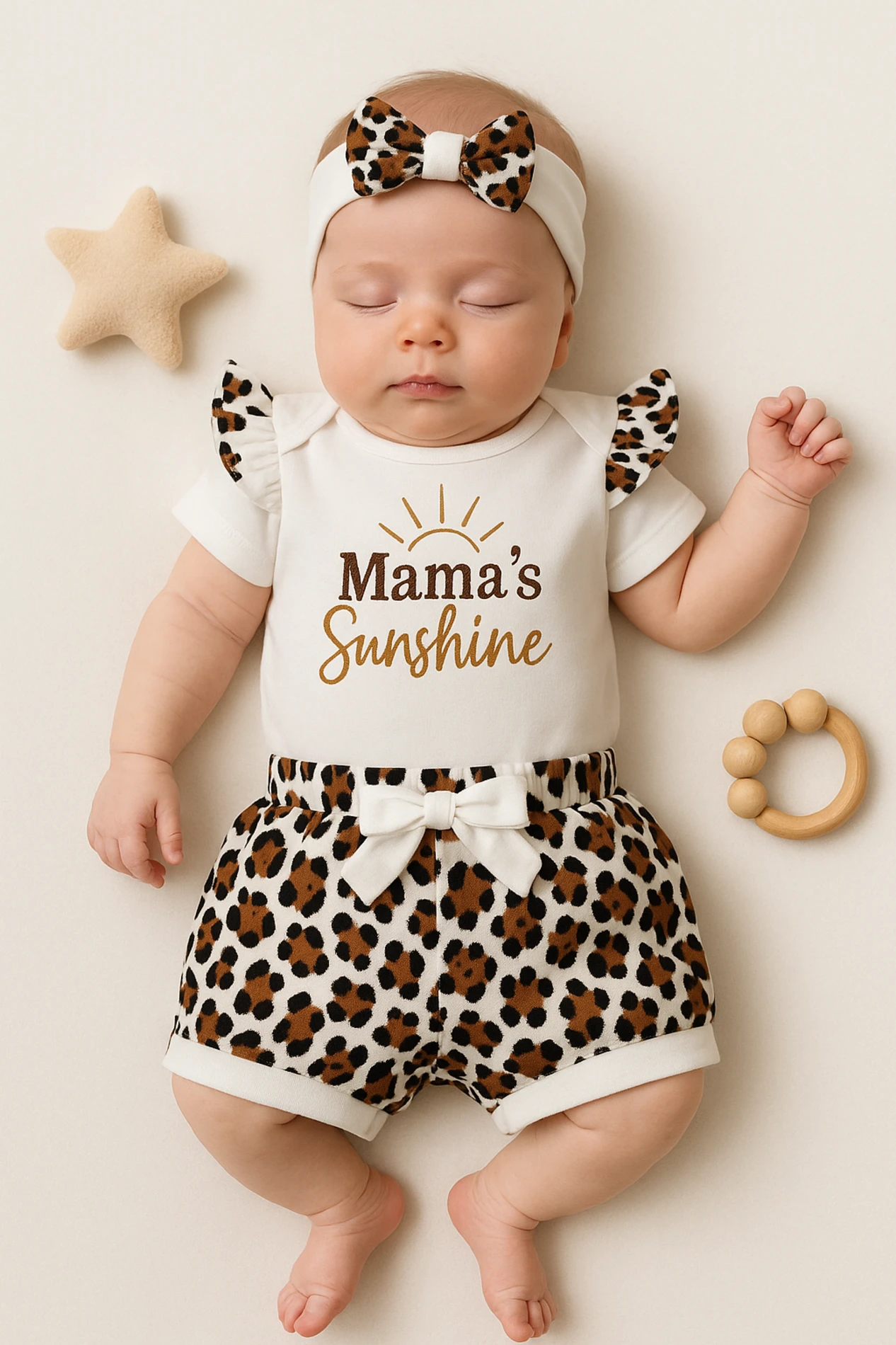 Yazlık Mamas Sunshine Baskılı Bandanalı 3’lü Bebek Takım
