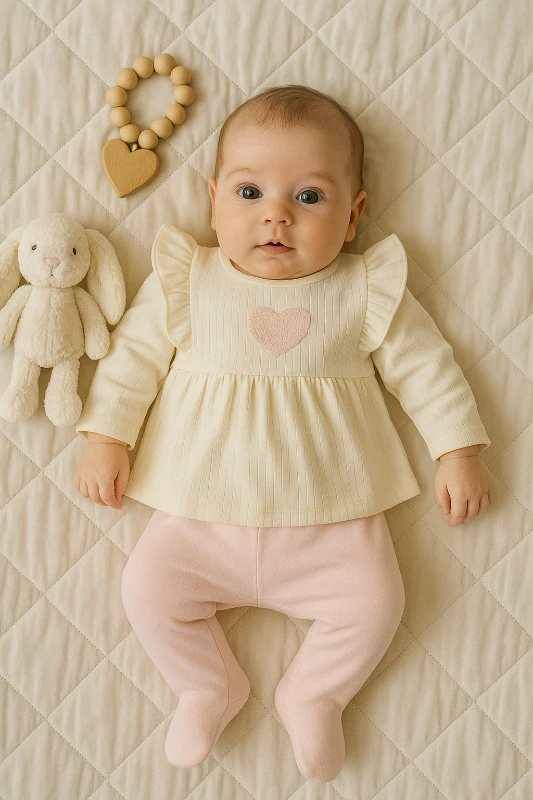 Babycan Kalp Nakışlı Karpuz Kol Bebek Zıbın Takım