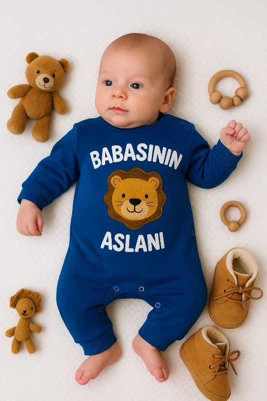 Babymii Babasının Aslanı Nakışlı Çıtçıtlı Bebek Tulum