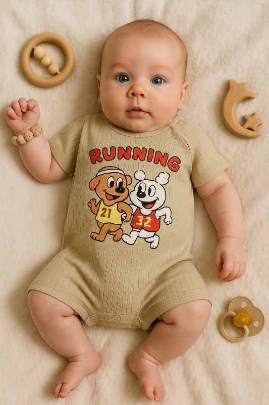 Babymii Yazlık Running Baskılı Raporlu Kumaş Bebek Tulum