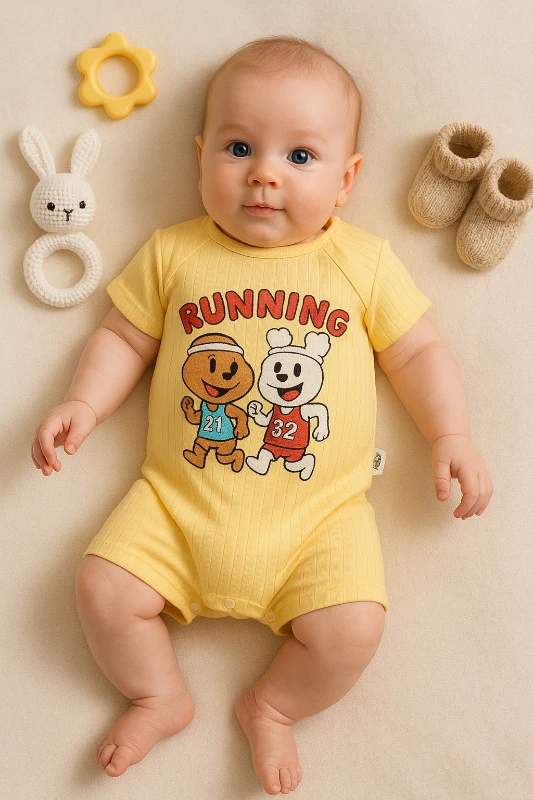 Babymii Yazlık Running Baskılı Raporlu Kumaş Bebek Tulum