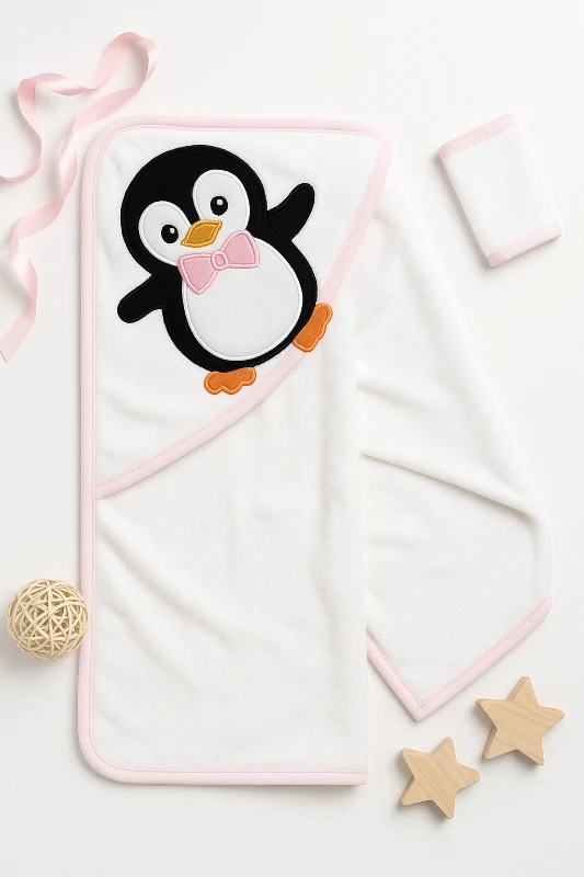 Ruken Penguen Nakışlı Keseli Bebek Silgi Havlu