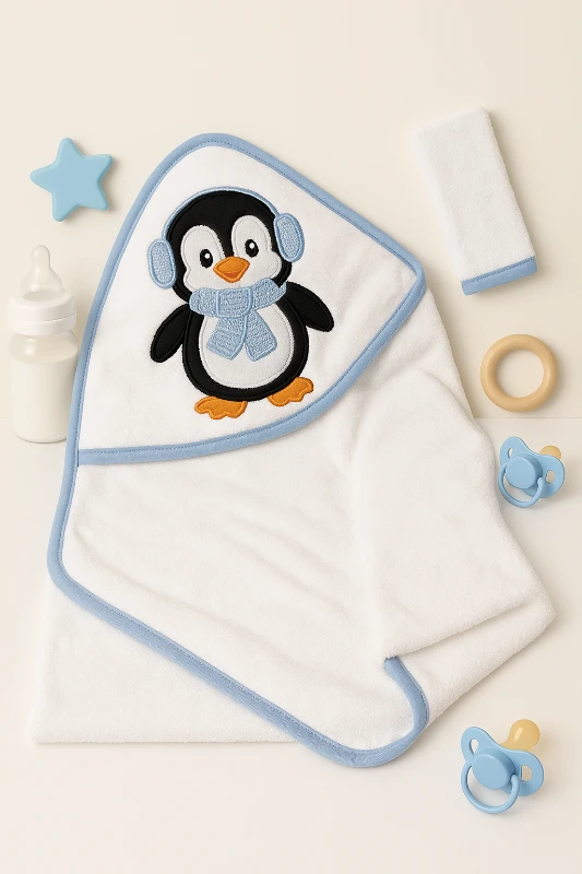 Ruken Penguen Nakışlı Keseli Bebek Silgi Havlu