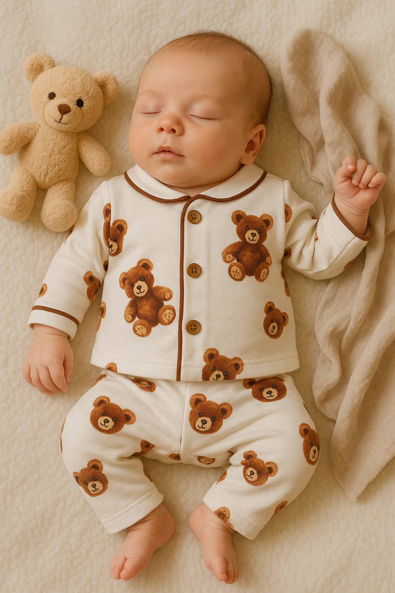 Kahverengi Ayıcıklar Baskılı 2’li Bebek Pijama Takım