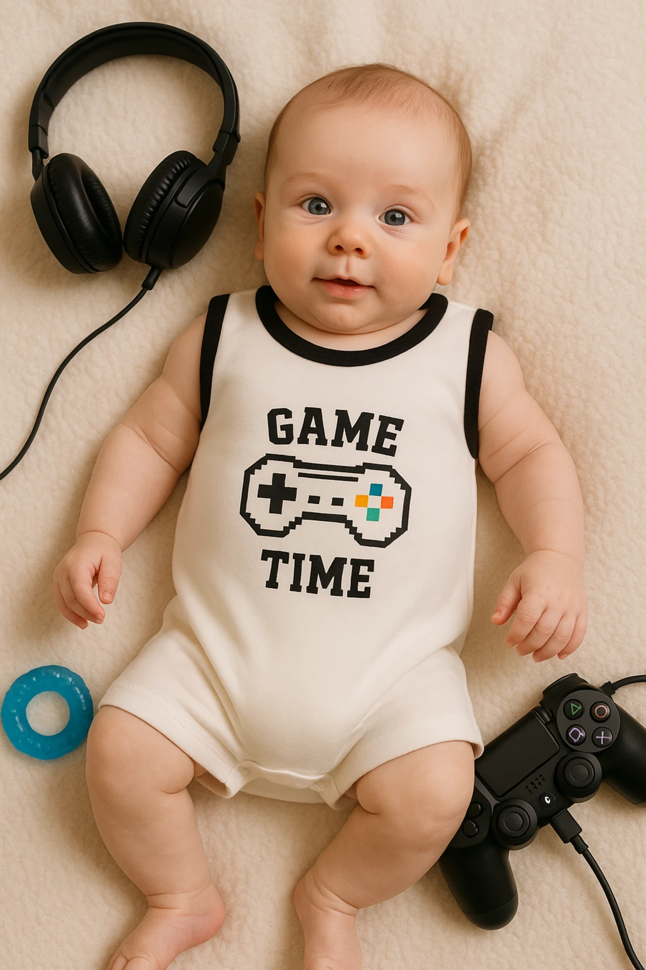 Yazlık Game Time Baskılı Bebek Tulum