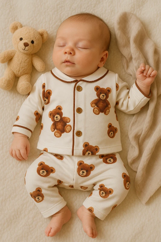 Kahverengi Ayıcıklar Baskılı 2’li Bebek Pijama Takım