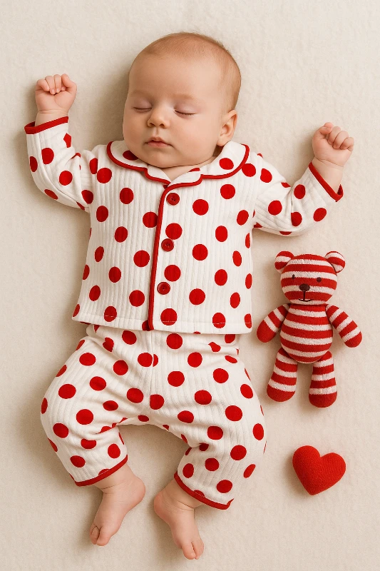 Puantiyeli Raporlu Kumaş 2’li Bebek Pijama Takım