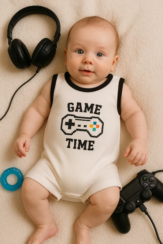 Game Time Baskılı Bebek Tulum