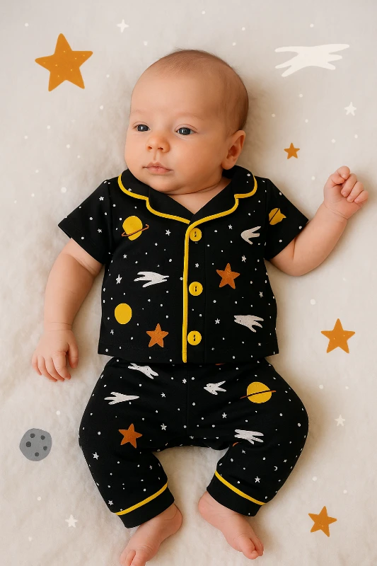 Yazlık Uzay Baskılı 2’li Bebek Pijama Takım