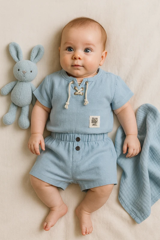 Babymilk Yazlık Halatlı Müslin Kumaş 2’li Bebek Takım