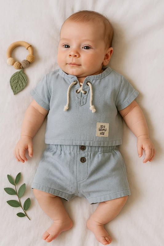 Babymilk Yazlık Halatlı Müslin Kumaş 2’li Bebek Takım