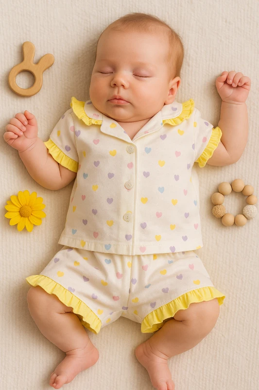 Dolaş Yazlık Renkli Kalpler Baskılı 2’li Bebek Pijama Takım