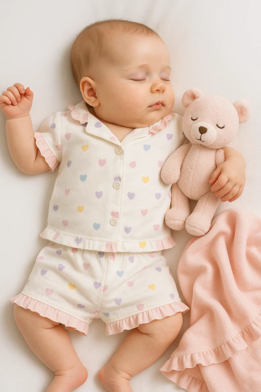 Dolaş Yazlık Renkli Kalpler Baskılı 2’li Bebek Pijama Takım