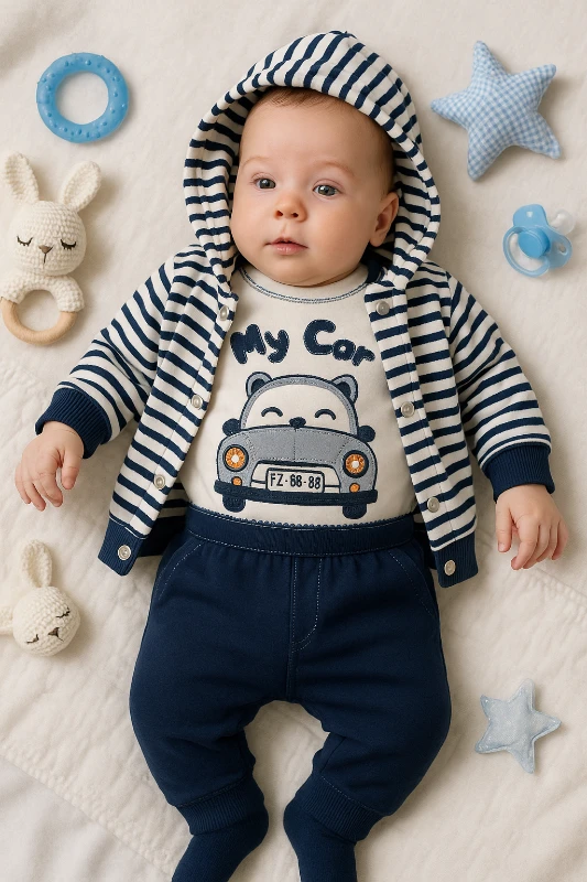 Hırkalı My Car Nakışlı Badili 3’lü Bebek Takım