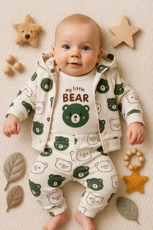 Hırkalı My Little Bear Baskılı Badili 3’lü Bebek Takım