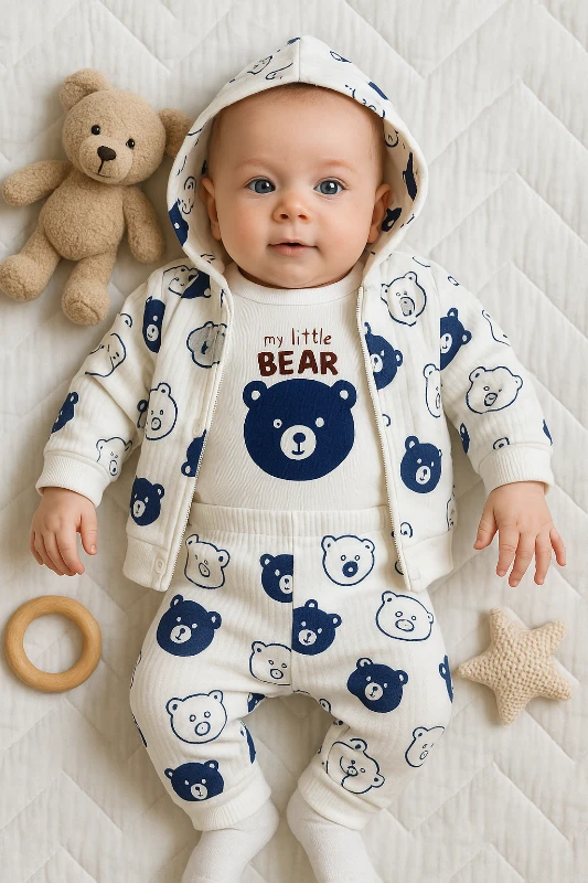 Hırkalı My Little Bear Baskılı Badili 3’lü Bebek Takım