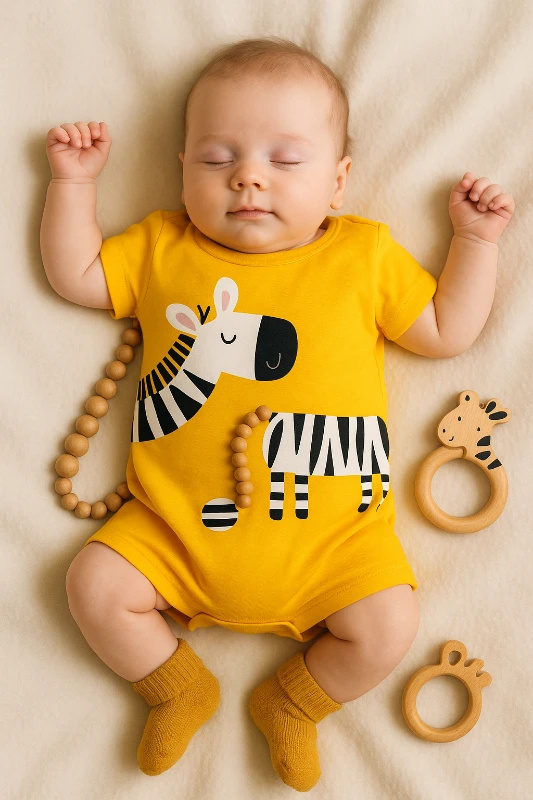 Yazlık Zebra Baskılı Bebek Tulum