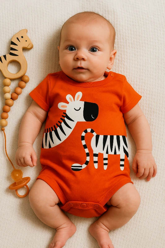 Yazlık Zebra Baskılı Bebek Tulum