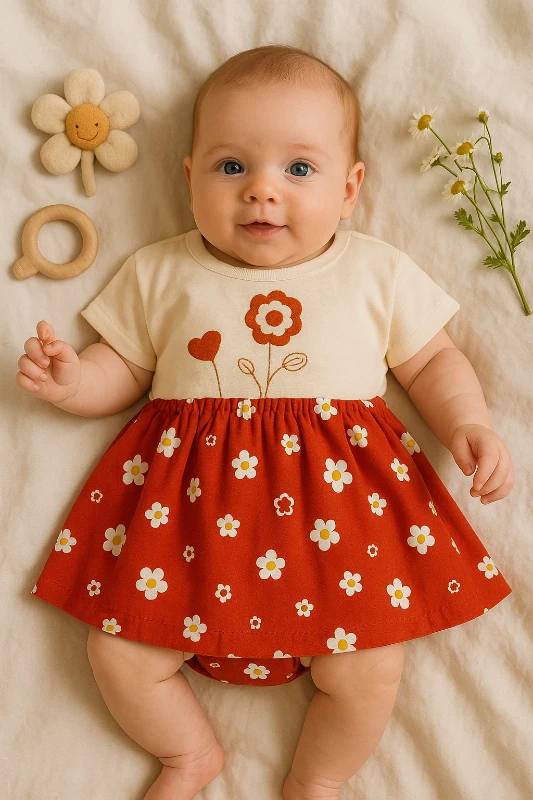 Yazlık Eteği Papatyalar Desenli Bebek Elbise