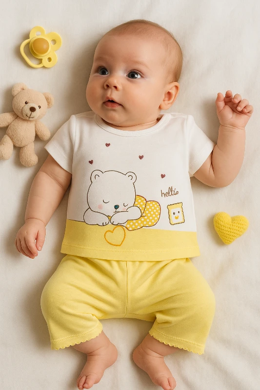 Yazlık Kampanyalı Ayıcık Nakışlı 2’li Bebek Takım