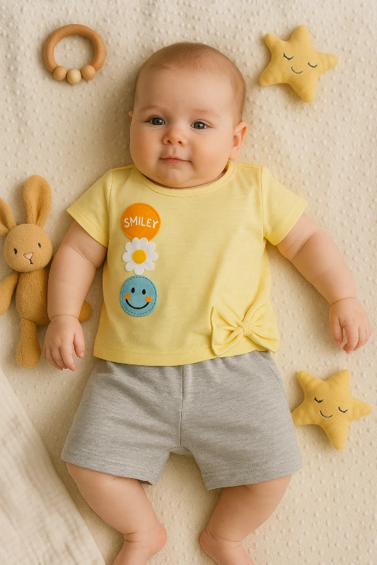 Yazlık Kampanyalı Smiley Baskılı 2’li Bebek Takım