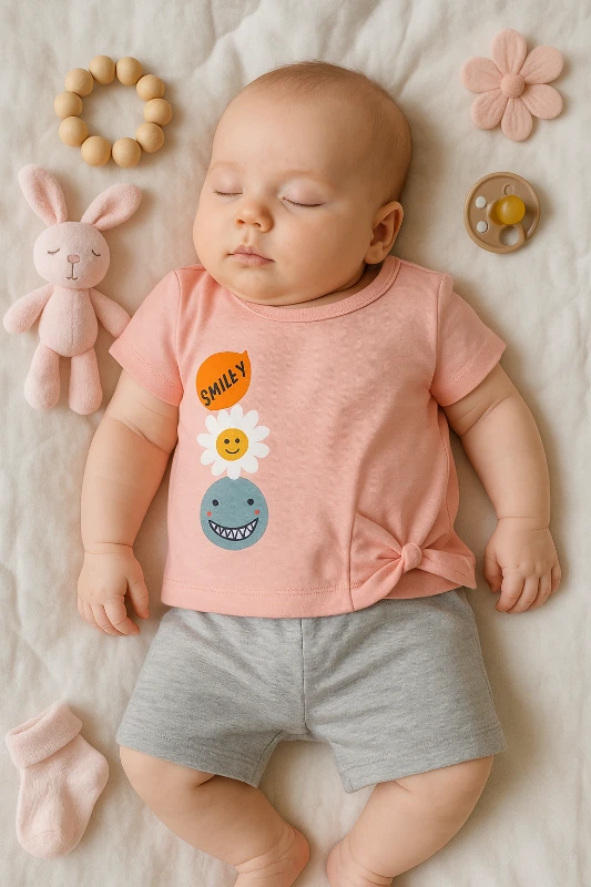 Yazlık Kampanyalı Smiley Baskılı 2’li Bebek Takım