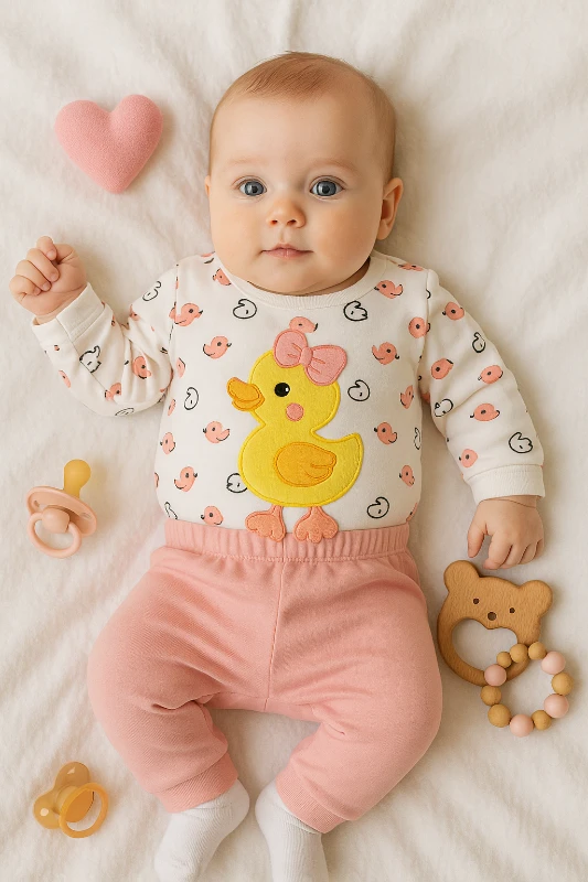 Sarı Ördek Nakışlı 2’li Bebek Takım