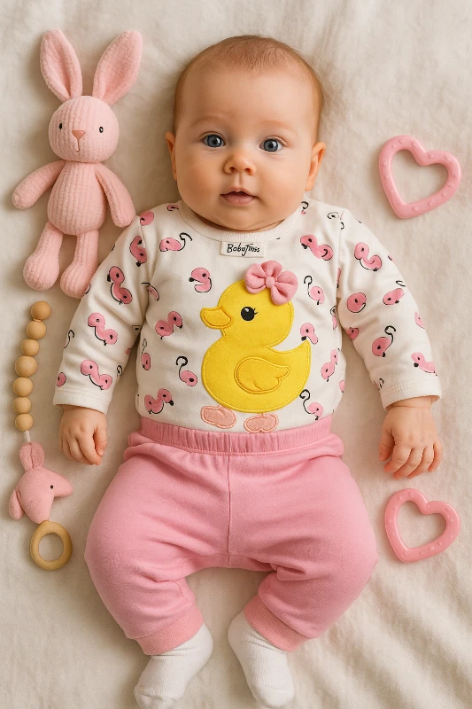 Sarı Ördek Nakışlı 2’li Bebek Takım