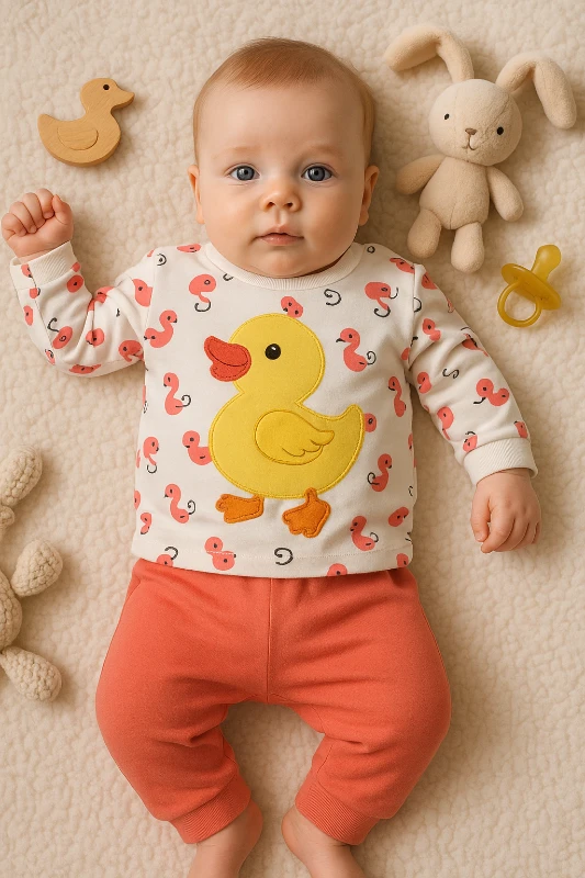 Sarı Ördek Nakışlı 2’li Bebek Takım