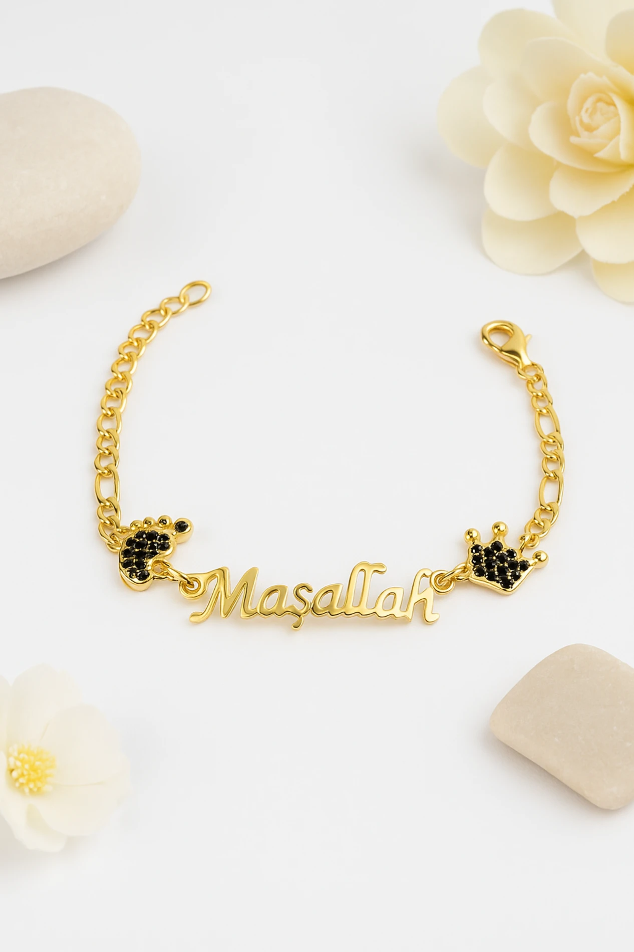 Maşallah Yazılı Taşlı Altın Kaplama Bileklik - Model 6