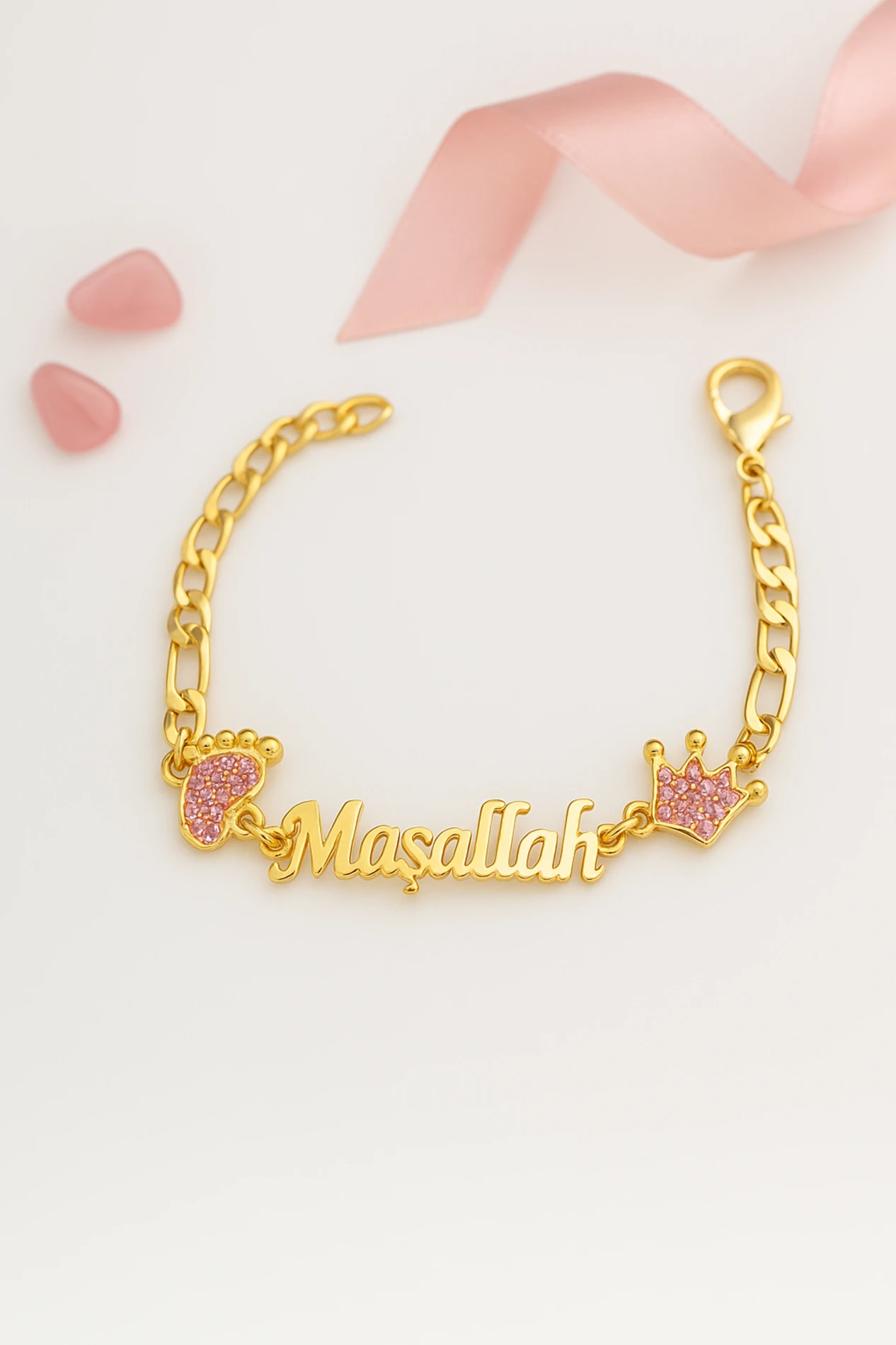 Maşallah Yazılı Taşlı Altın Kaplama Bileklik - Model 8