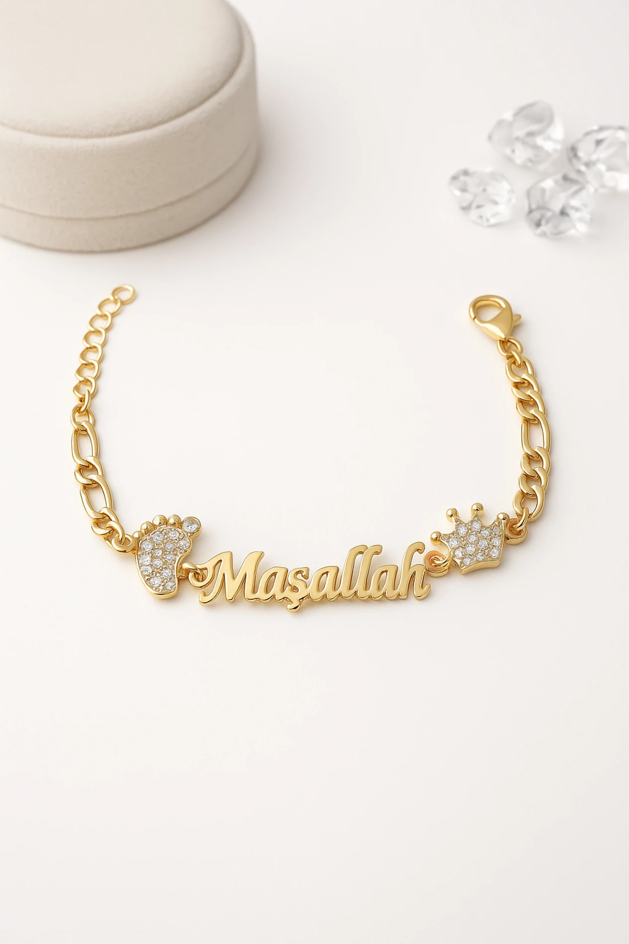 Maşallah Yazılı Taşlı Altın Kaplama Bileklik - Model 9