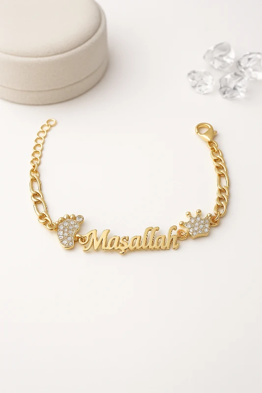 Maşallah Yazılı Taşlı Altın Kaplama Bileklik - Model 9