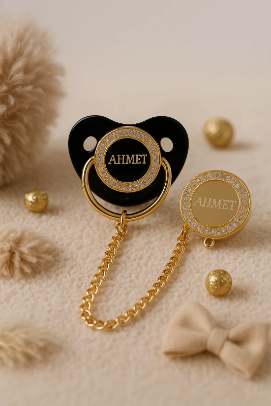 İsme Özel Taşlı Emzik Zinciri Emzik Tutacağı ve Emzik Set Model - 35