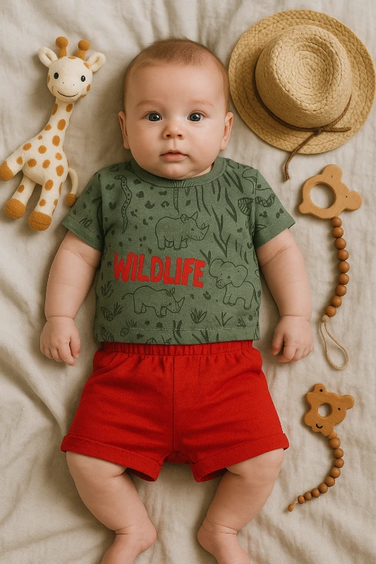 Yazlık Wildlife Baskılı 2’li Bebek Takım