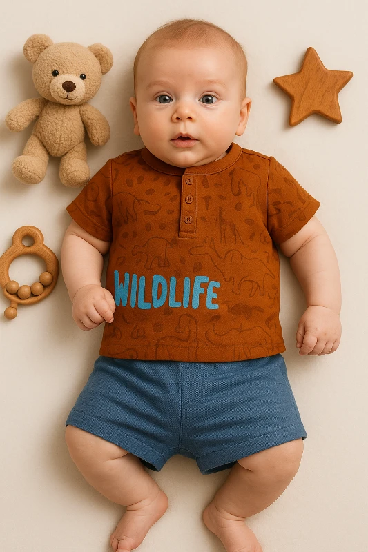 Yazlık Wildlife Baskılı 2’li Bebek Takım