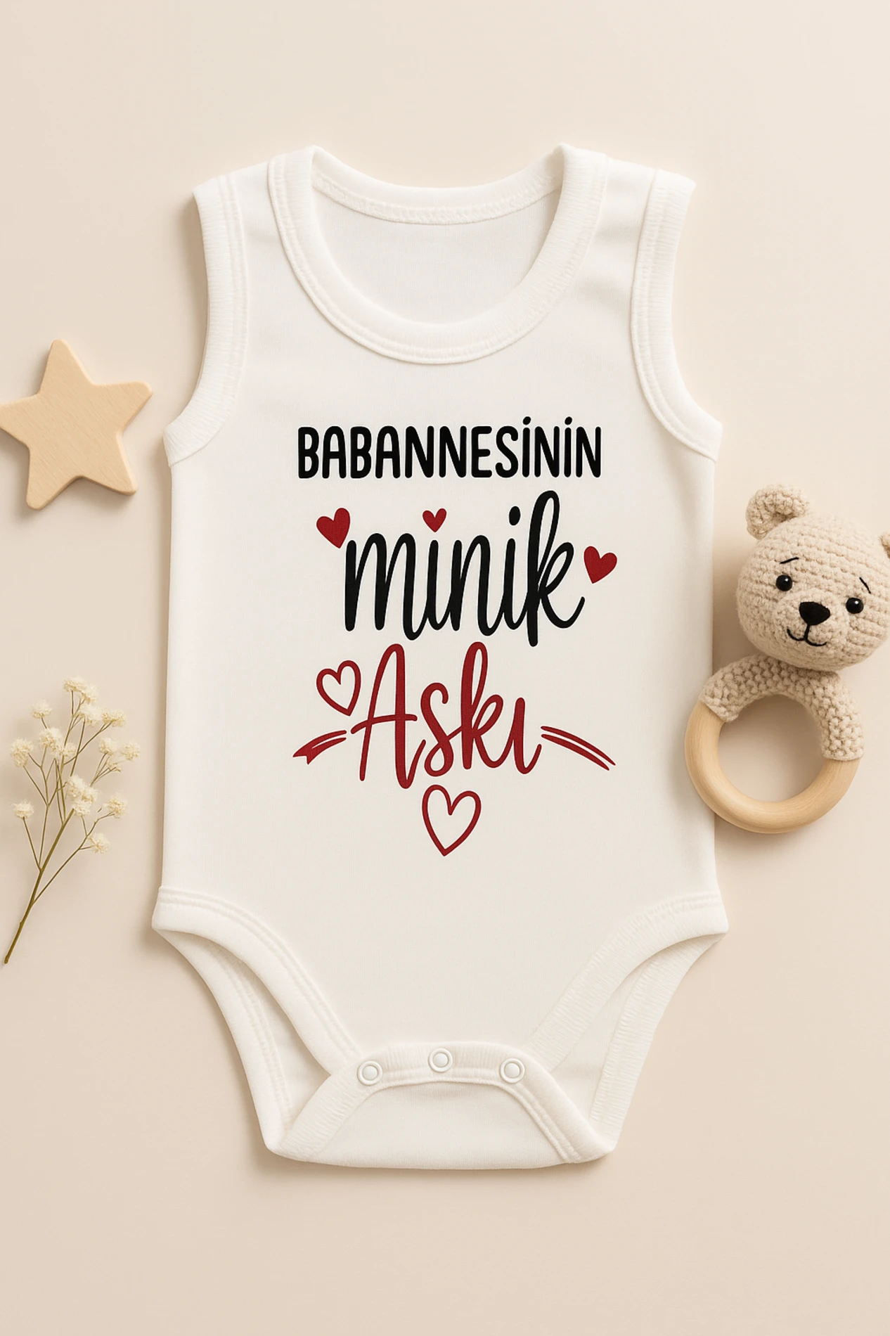 Askılı Babaannesinin Minik Aşkı Baskılı Çıtçıtlı Bebek Badi