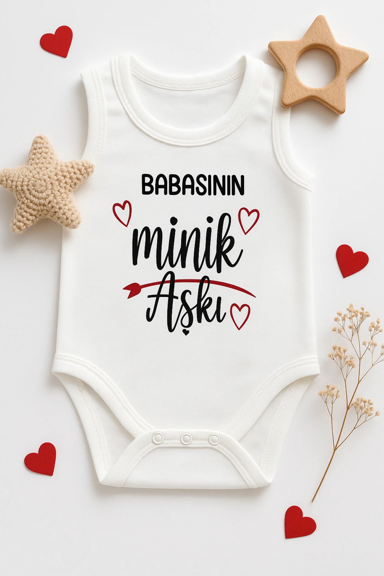 Askılı Babasının Minik Aşkı Baskılı Çıtçıtlı Bebek Badi