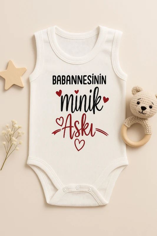 Askılı Babaannesinin Minik Aşkı Baskılı Çıtçıtlı Bebek Badi