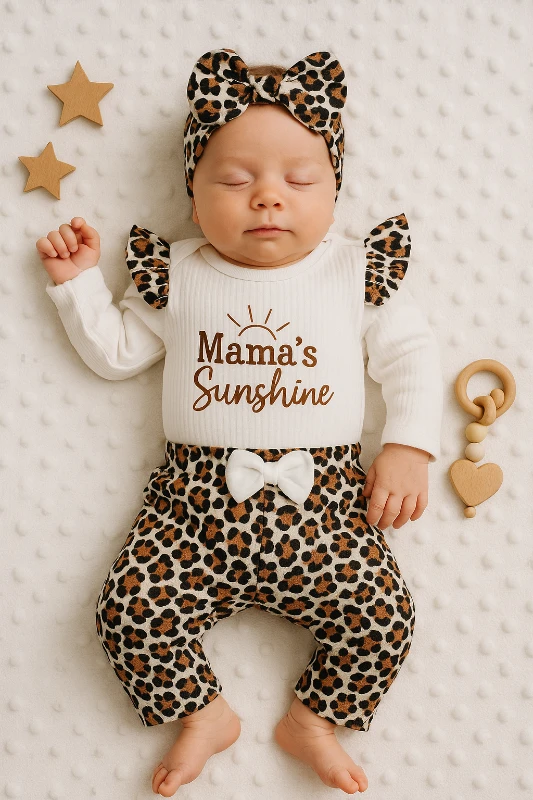 Mamas Shine Baskılı Bandanalı Raporlu Kumaş 3’lü Bebek Takım