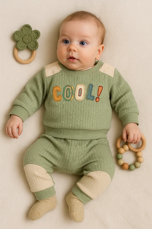 Baby Milk Cool Nakışlı Raporlu Kumaş 2’li Bebek Takım